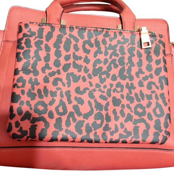 Red Faux Leather Leopard Accent Satchel Crossbody Bag Y2K Maximalist Statement - Picture 4 of 8